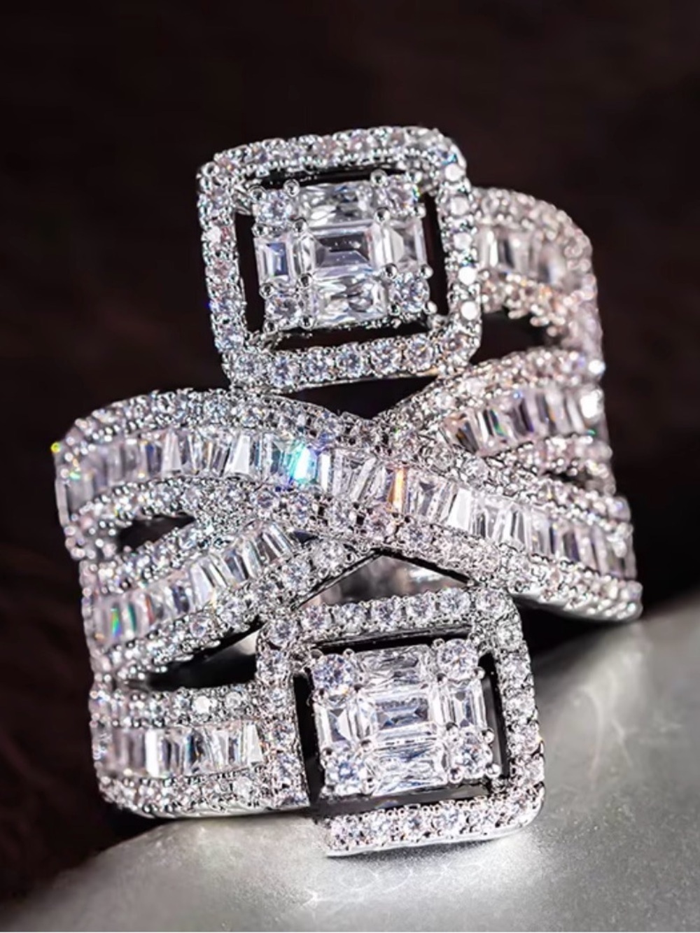 Inlaid Sparkling Synthetic Zirconia Engagement Ring. - Picture 3 of 11